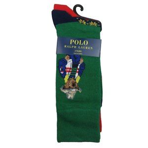Polo Ralph Lauren Bear Cowboy Socks Mens Size 6-13 Denim Green Red (2-Pairs) NEW